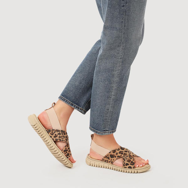 Pavers Elasticated Leather Sandals - Leopard