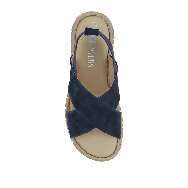 Pavers Elasticated Leather Sandals - Navy