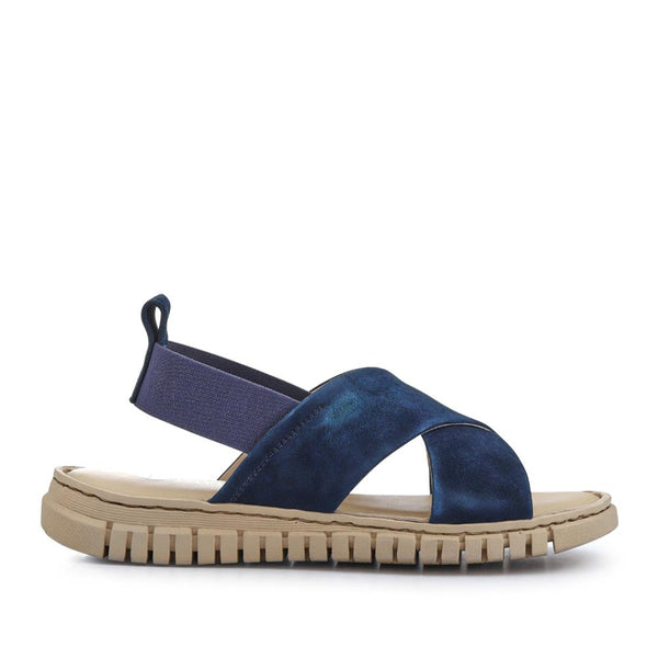 pavers Elasticated Leather Sandals - Navy