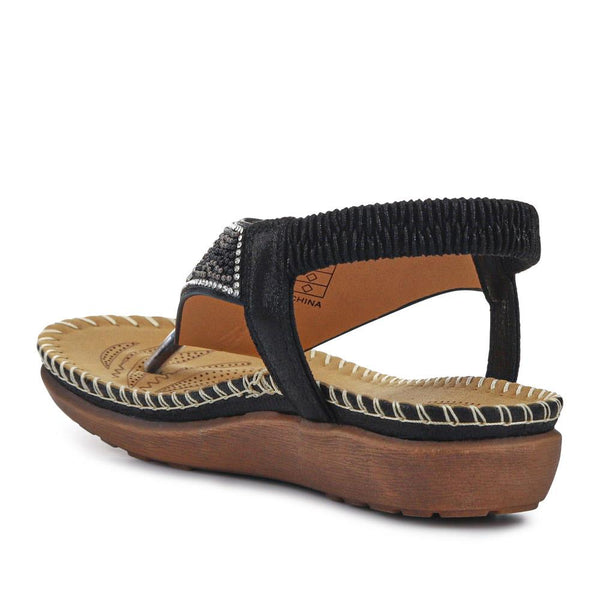 Pavers Elasticated Toe Post Sandals - Black