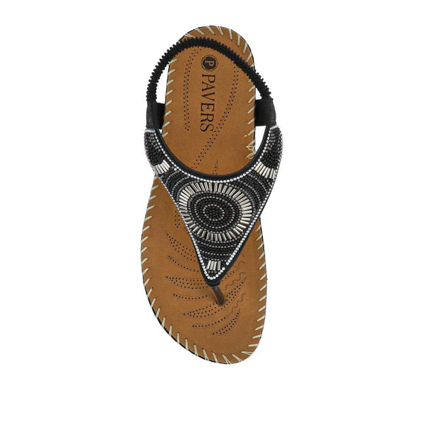 Pavers Elasticated Toe Post Sandals - Black