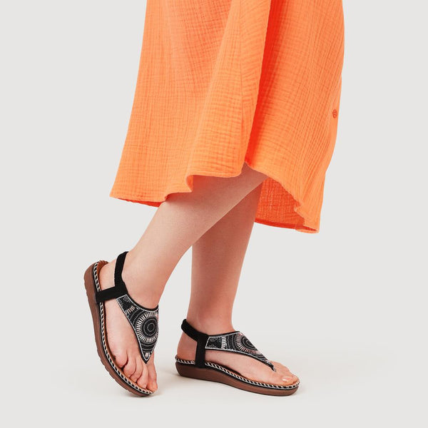 Pavers Elasticated Toe Post Sandals - Black