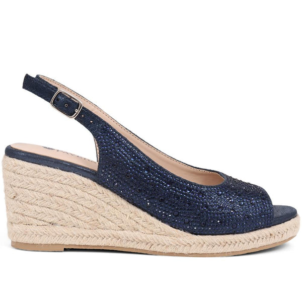 pavers Embellished Espadrille Sandals - Navy