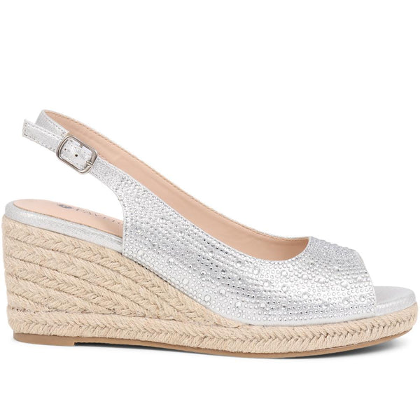 pavers Embellished Espadrille Sandals - Silver