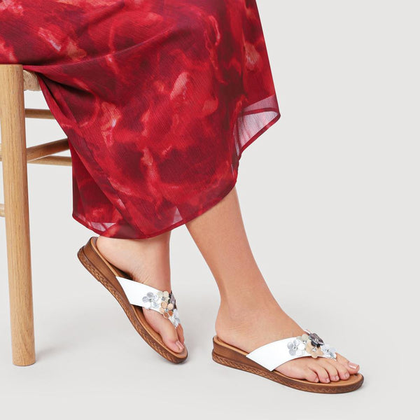 Pavers Embellished Toe-Post Sandals - White Multi