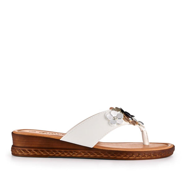 pavers Embellished Toe-Post Sandals - White Multi