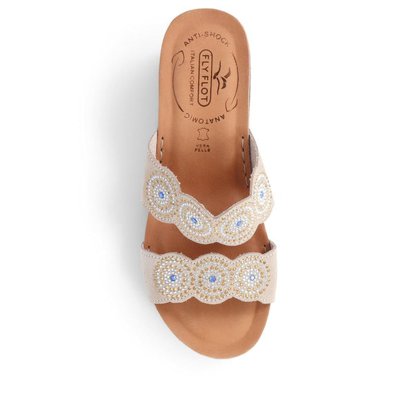 Pavers Embellished Wedge Sandals - Beige