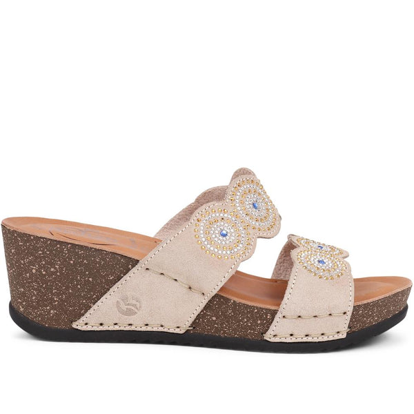 pavers Embellished Wedge Sandals - Beige