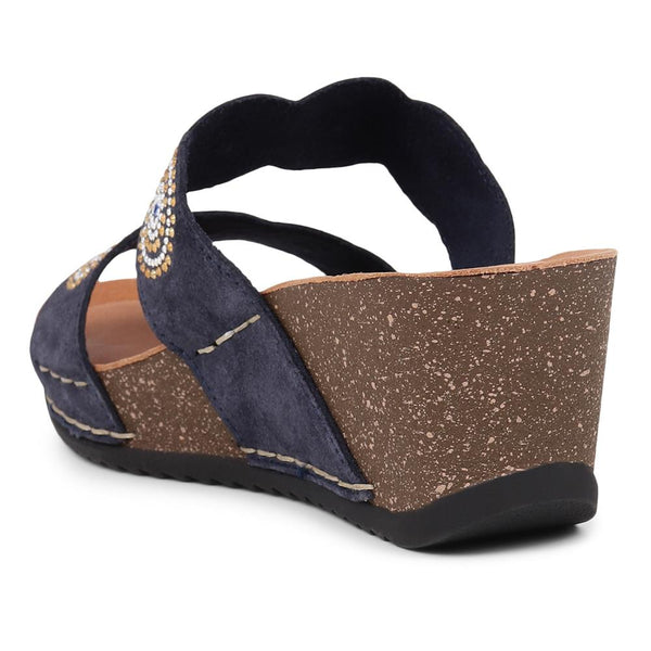Pavers Embellished Wedge Sandals - Navy