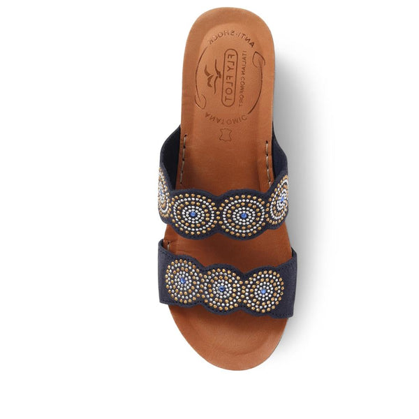 Pavers Embellished Wedge Sandals - Navy