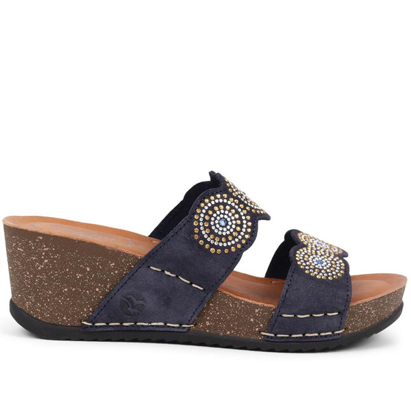 pavers Embellished Wedge Sandals - Navy