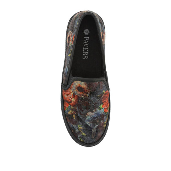 Pavers Everyday Slip-On Shoes - Black Floral