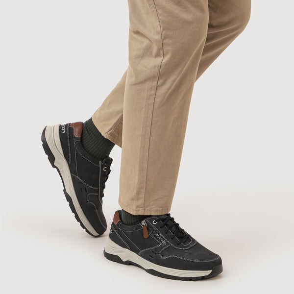 Pavers Extra-Wide Dual-Fit Leather Trainers - Navy