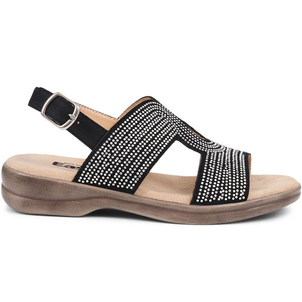 pavers Extra-Wide Embellished Sandals - Black