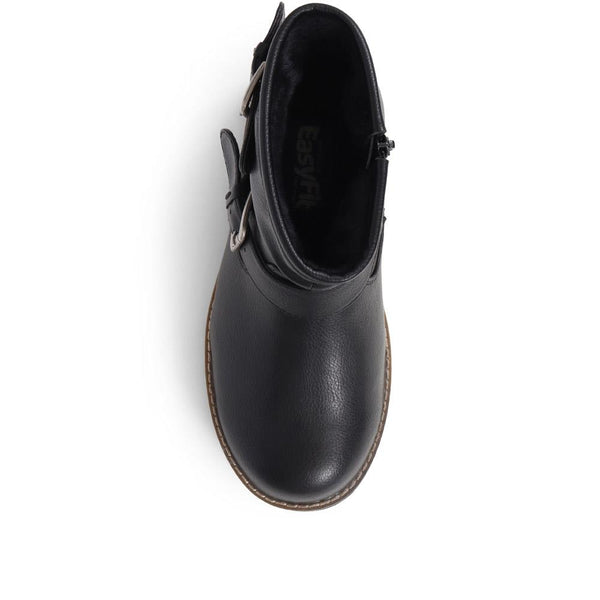 Pavers Extra-Wide Fit Buckle Biker Boots - Black