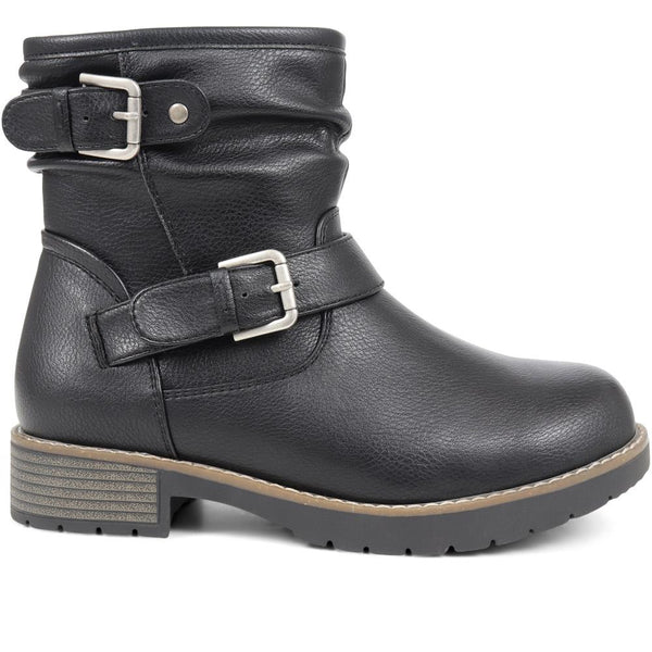 pavers Extra-Wide Fit Buckle Biker Boots - Black