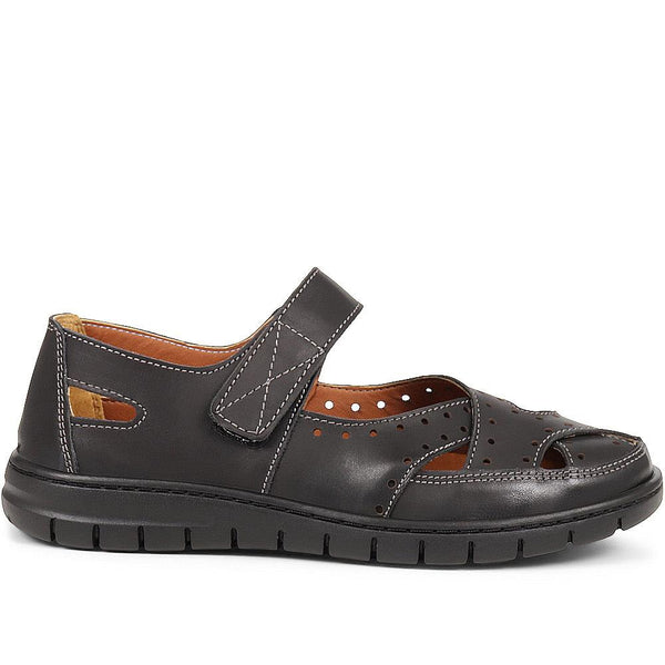 pavers Extra Wide Fit Leather Sandals - Black