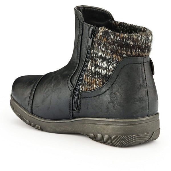 Pavers Extra-Wide Knitted Cuff Ankle Boots - Black