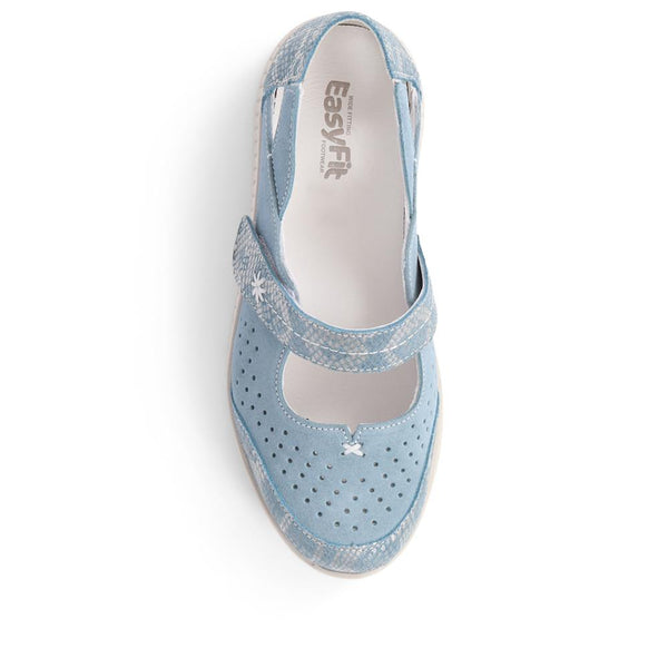 Pavers Extra-Wide Leather Mary Janes - Blue