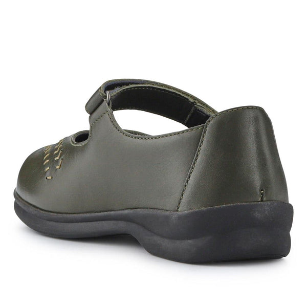 Pavers Extra-Wide Leather Mary Janes - Khaki