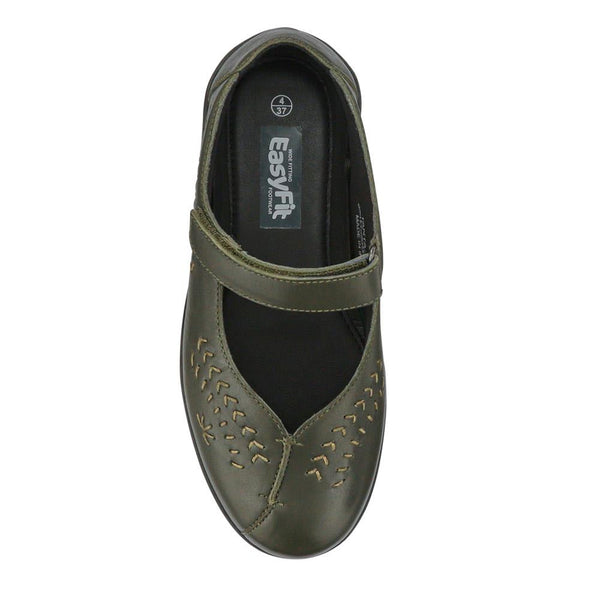 Pavers Extra-Wide Leather Mary Janes - Khaki