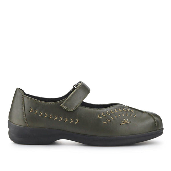pavers Extra-Wide Leather Mary Janes - Khaki