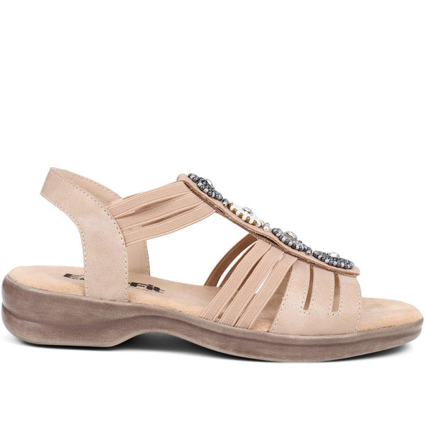 pavers Extra-Wide Slip-On Floral Sandals - Beige