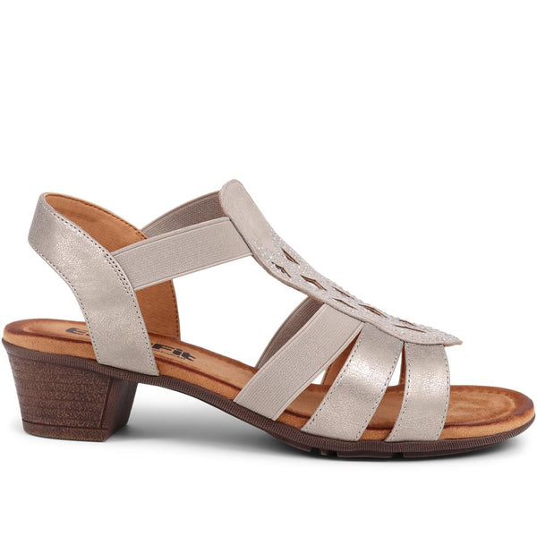 pavers Extra-Wide Slip-On Heeled Sandals - Pewter