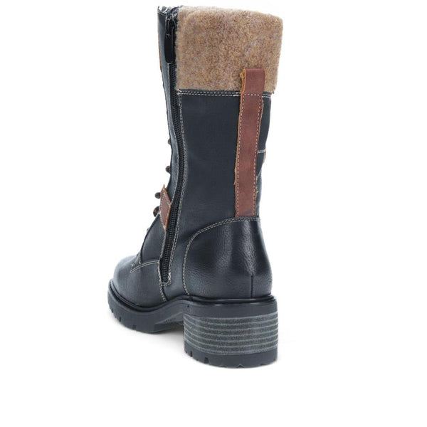 Pavers Faux-Fur Cuff Lace-Up Boots - Black