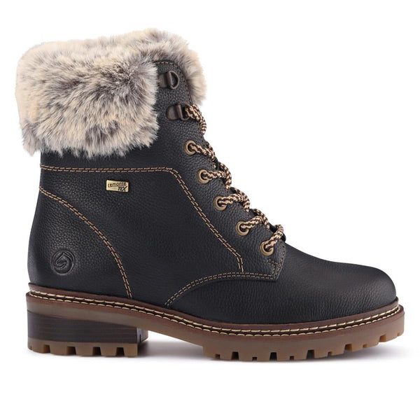 Pavers Faux-Fur-Cuff Leather Walking Boots - Black