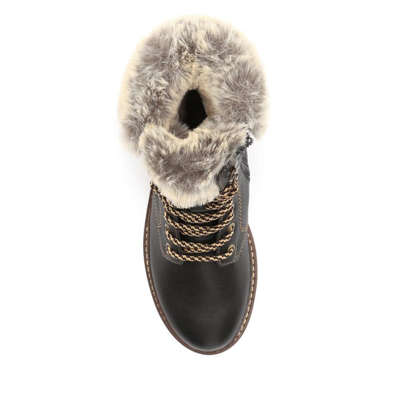 Pavers Faux-Fur-Cuff Leather Walking Boots - Black