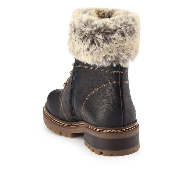 pavers Faux-Fur-Cuff Leather Walking Boots - Black