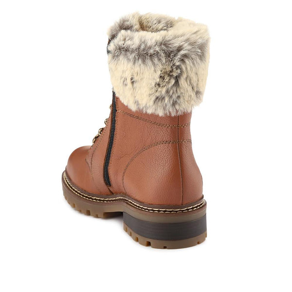 Pavers Faux-Fur-Cuff Leather Walking Boots - Tan