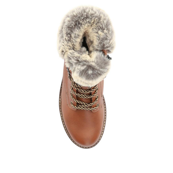 Pavers Faux-Fur-Cuff Leather Walking Boots - Tan