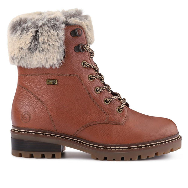 pavers Faux-Fur-Cuff Leather Walking Boots - Tan