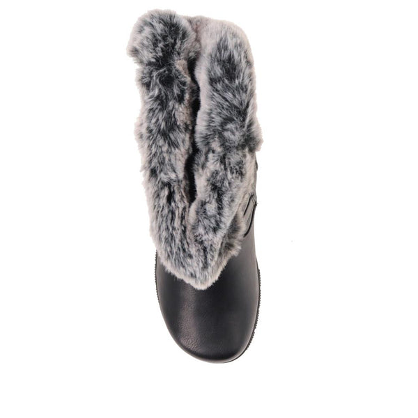 Pavers Faux-Fur Cuff Long Boots - Black
