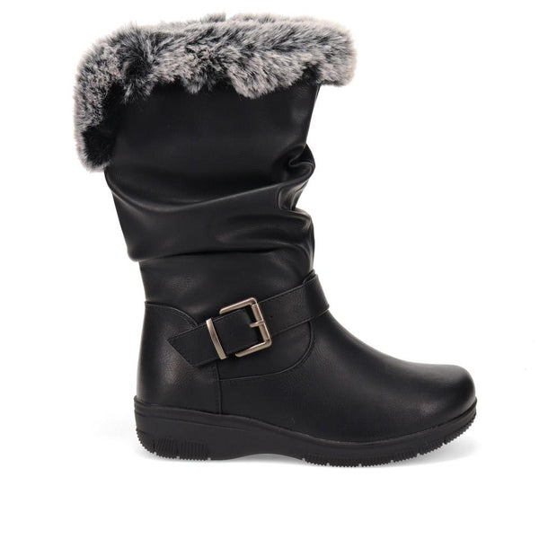 pavers Faux-Fur Cuff Long Boots - Black