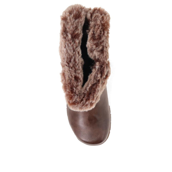Pavers Faux-Fur Cuff Long Boots - Brown