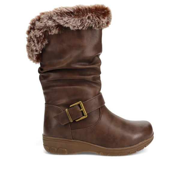 pavers Faux-Fur Cuff Long Boots - Brown