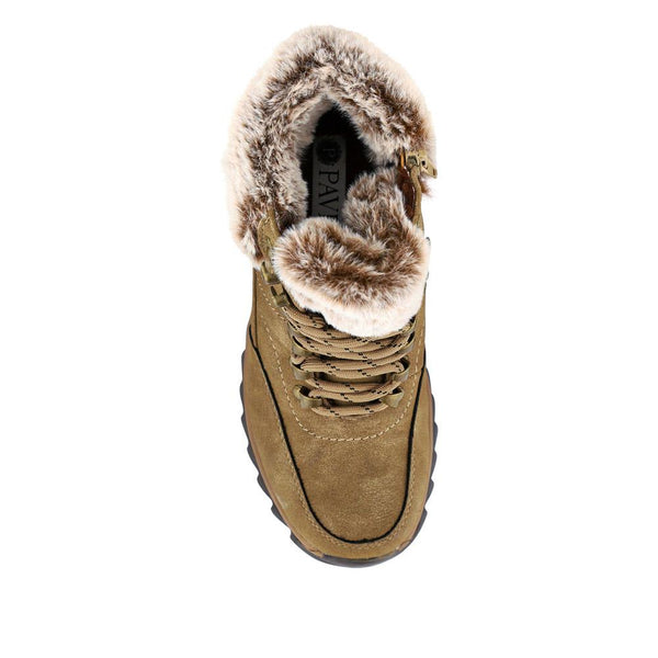 Pavers Faux-Fur-Cuffed Lace-Up Boots - Khaki