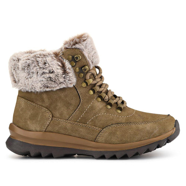 pavers Faux-Fur-Cuffed Lace-Up Boots - Khaki