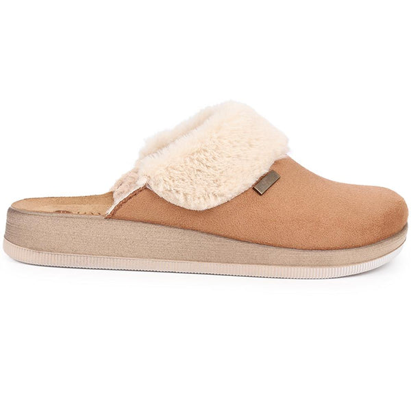 pavers Faux-Fur Slipper Mules - Camel