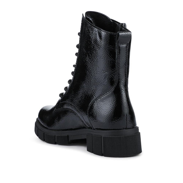 Pavers Faux Leather Lace-Up Boots - Black Patent