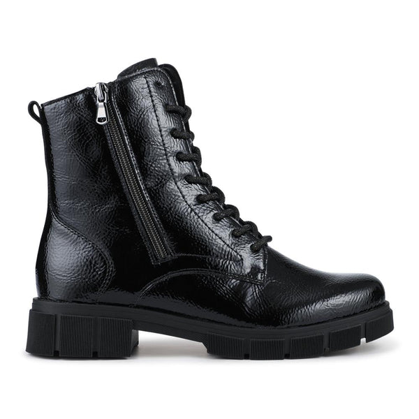 pavers Faux Leather Lace-Up Boots - Black Patent