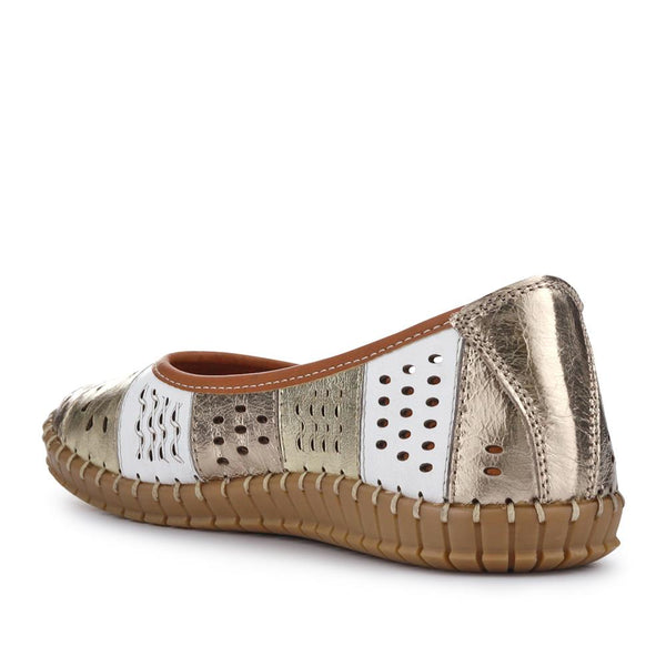 Pavers Flat Leather Ballerina Shoes - Metallic