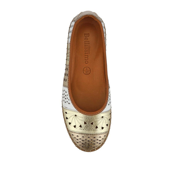 Pavers Flat Leather Ballerina Shoes - Metallic