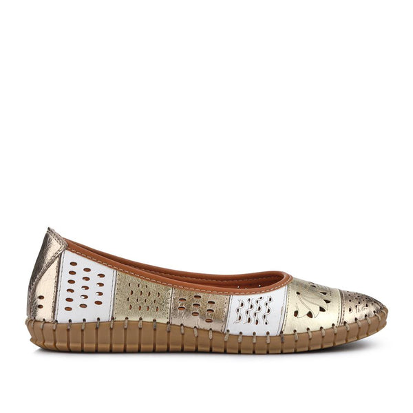 pavers Flat Leather Ballerina Shoes - Metallic