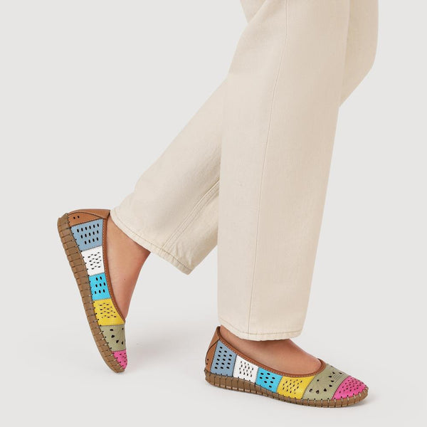 Pavers Flat Leather Ballerina Shoes - Multi