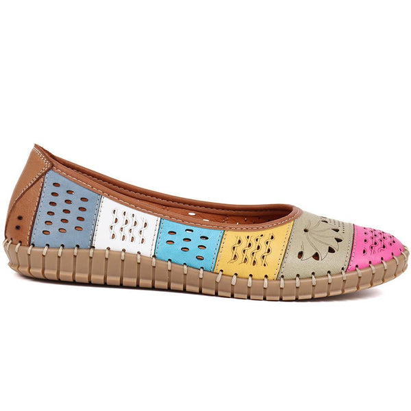 pavers Flat Leather Ballerina Shoes - Multi