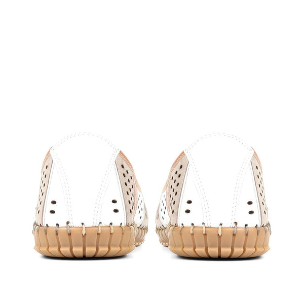 Pavers Flat Leather Ballerina Shoes - Natural Multi